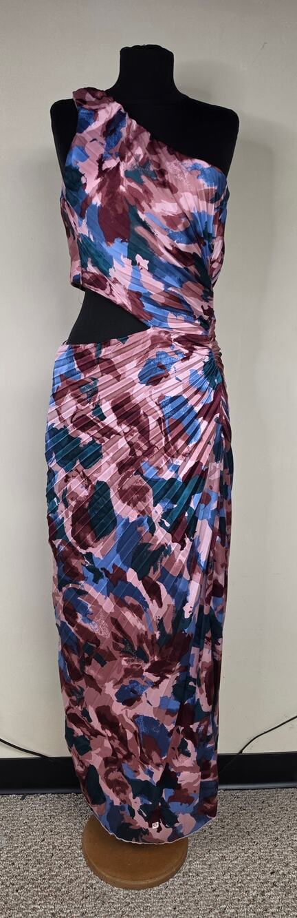 Abercrombie One Shoulder Floral Cutout Pleated Maxi Dress NWOT Pink Blue XL 0052